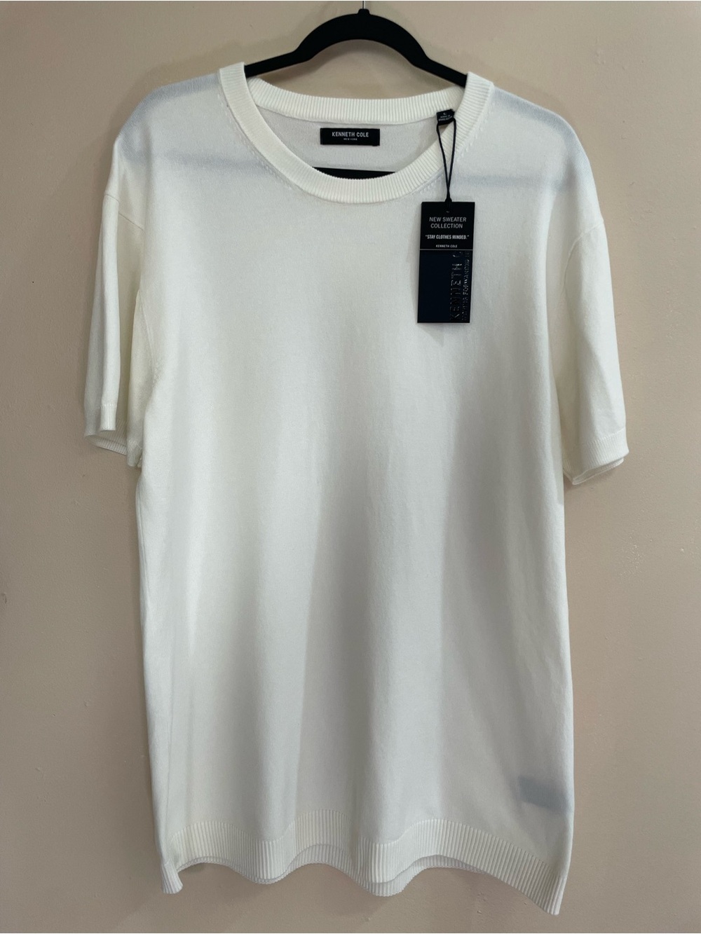 NWT Kenneth Cole New York Men’s White Vapor Short Sleeve Crewneck Sweater Size L